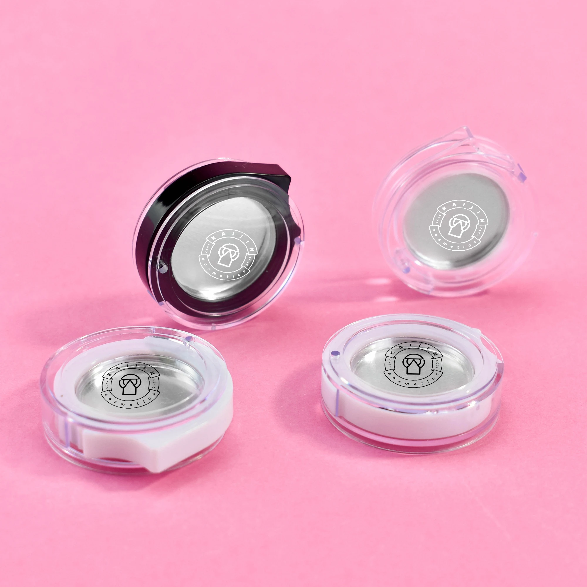 empty plastic cream jar with Aluminum tin pans round shaped Blush Compact  powder case