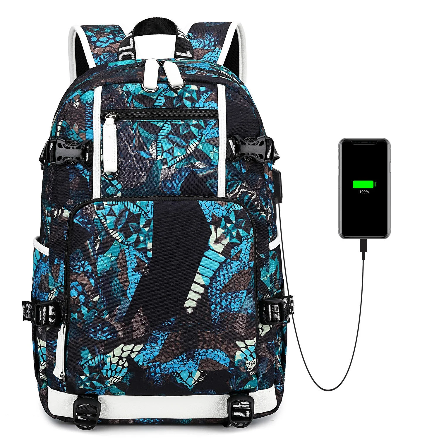 Boys high school student thermal transfer printing flower waterproof computer outdoor street travel backpack