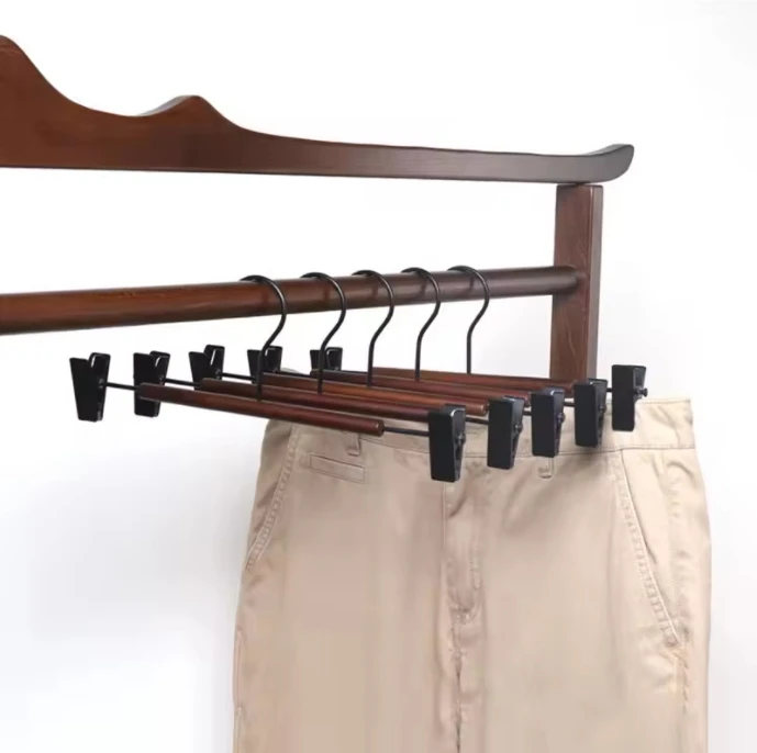 Clothes Hanger Trouser Clip Wooden Metal Man Pants Coat with