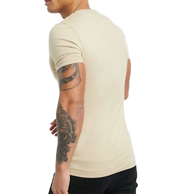 Men v-neck design 95 Cotton 5 Elastane short sleeve muscle fit beige t shirt