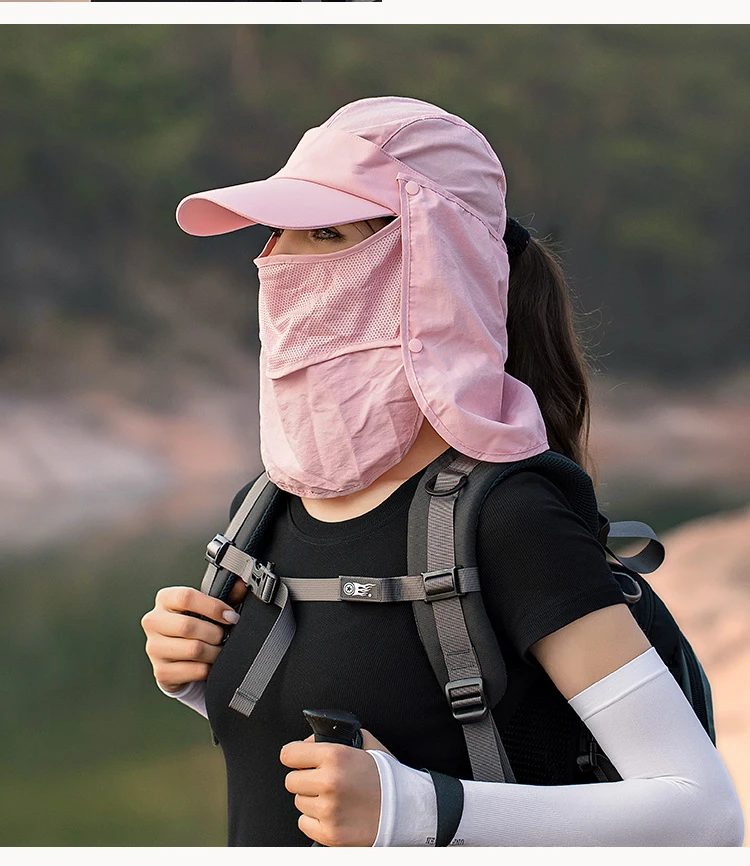 Custom UV Protection Nylon Sun Hats Couples Light String Fishing Bucket Hat with Face and Neck Cover for Men