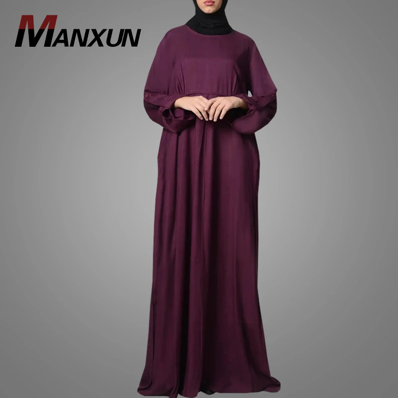 Simple Arab Islamic Clothing Long Sleeve Casual Ethnic Women Muslim Dress Flare Dubai Abaya Kimono Robe