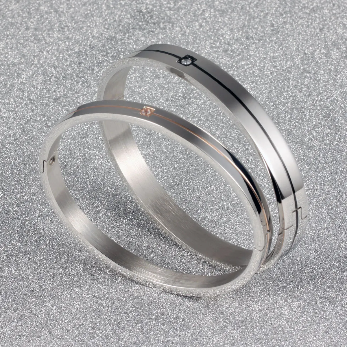  Sweet Couple Bracelet Accessories Glossy Rhinestone Rose Gold Black Stainless