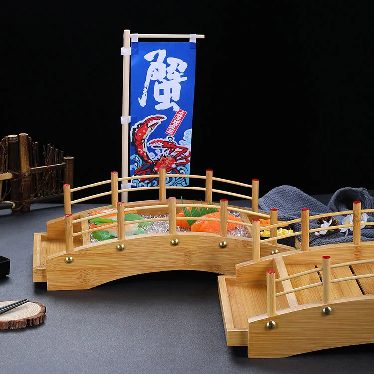 Japanese Restaurant Bamboo Arch Bridge Sushi Boat Plate Tray Large Wooden Sashimi Serving Sushi Bridge Hokkaido