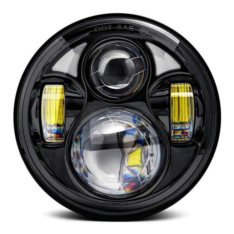 5-3/4 Inch Round Headlight 5.75 Inch Led Headlight with DRL Low High Beam with 5.7' LED Headlamp Kit-Black Fit Motorcycle