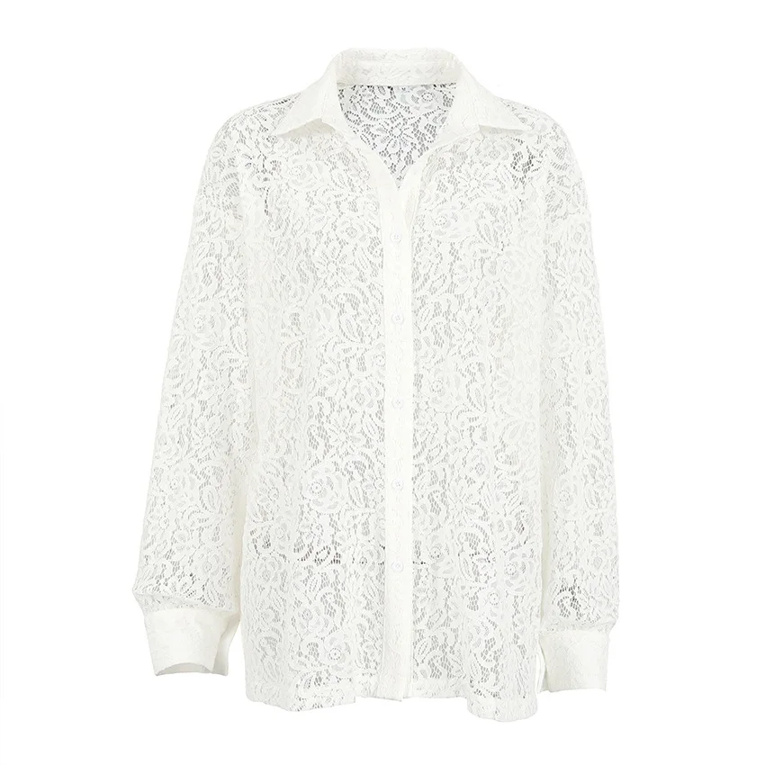 New Styles Clothing Fashionable 2024 Loose Long Sleeve White Casual Luxury Lace Ladies Tops Designer Summer Shirts For Women