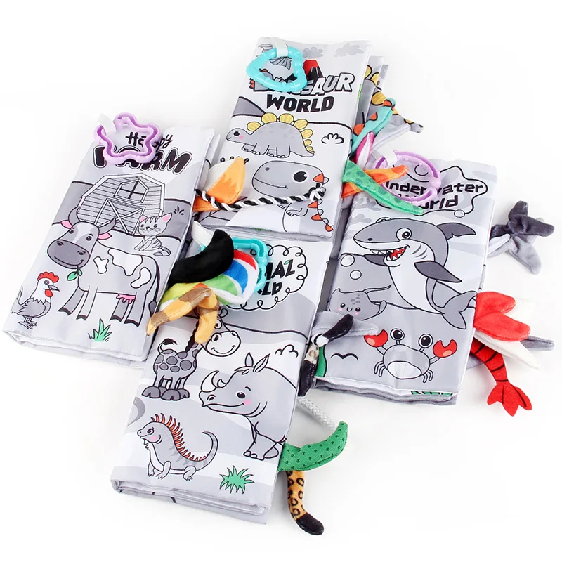 Infant Early Education Soft Washable Black White Fabric Cloth Book Set Toy High Quality Washable Soft Tails Teethers Fabric Book