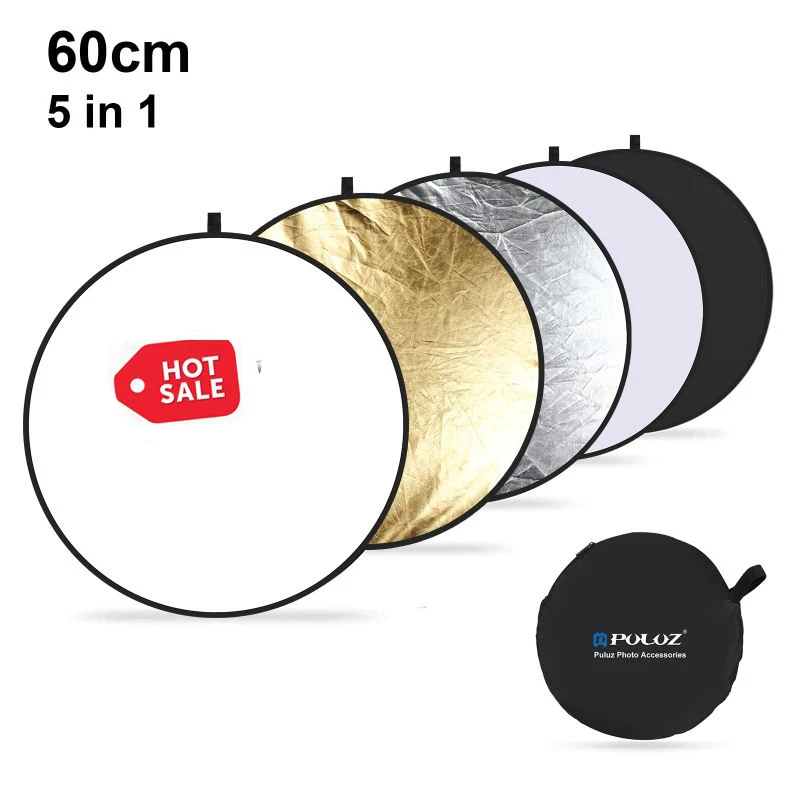 PULUZ 60cm 5 in 1 Silver / Translucent / Gold / White / Black Folding Collapsible Photo Studio Background Reflector Board