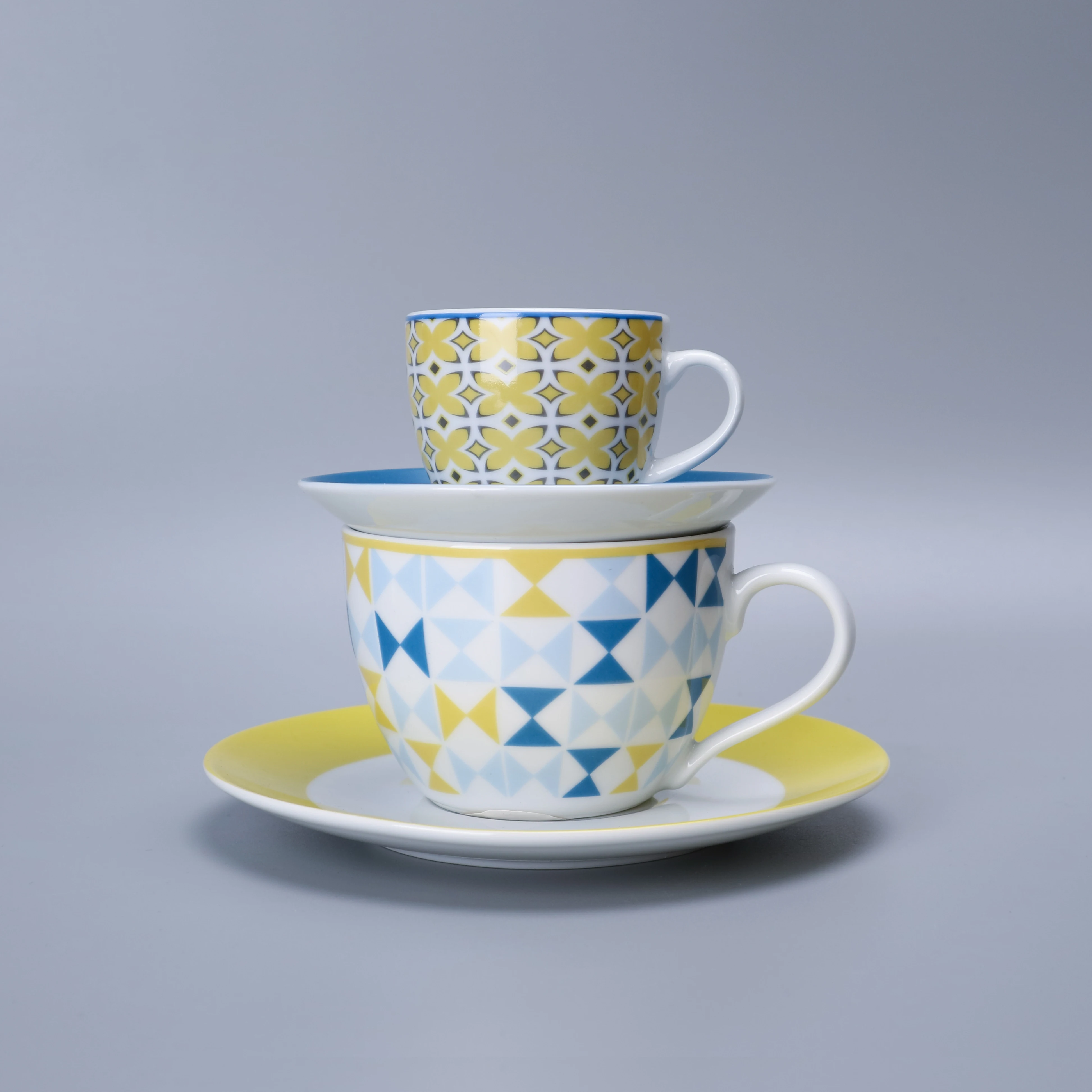 Wholesale Porcelain Dinnerware Sets Graphic Geometric Pattern with Cup and Saucer for Home Dining Ceramic Tableware Set