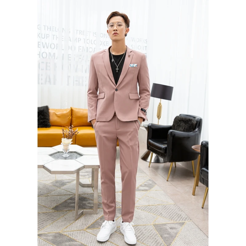 Competitive Price trendy classic spandex and polyester material flat front style suits for men