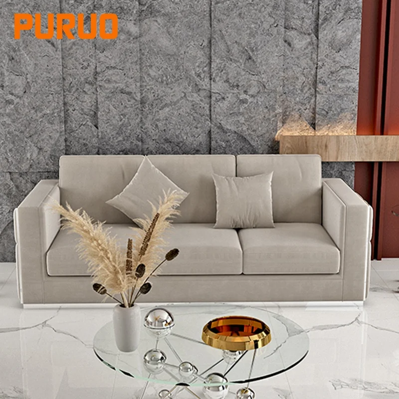 PURUO luxury living room home furniture modern style sectional recliner corner fabric velvet sofa set