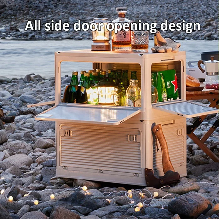 Anjuny Custom Logo Home Car Outdoor Plastic Folding Camping Storage Box with Wood Lid Storage Box