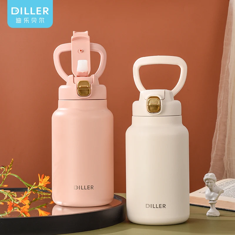 Customized Logo Large Capacity Sport Straw Flask Vacuum Stainless Steel Water Thermo With Handle Thermal Bottle