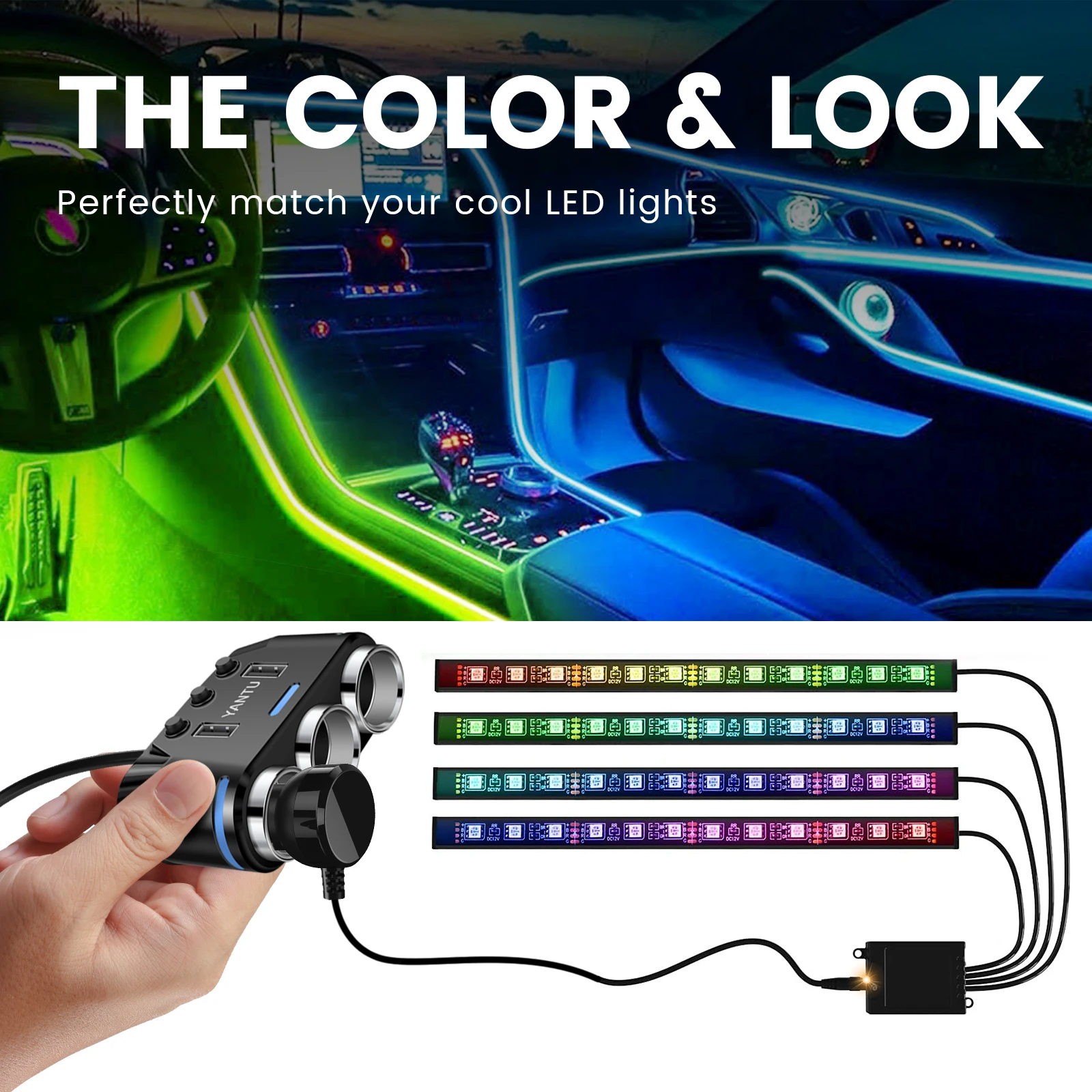 YANTU B39 Quick Charge 3.0 Cigarette Lighter Splitter 12V/24V Car Charger Adapter 150W 2 USB Ports 3 Socket With Voltage Display