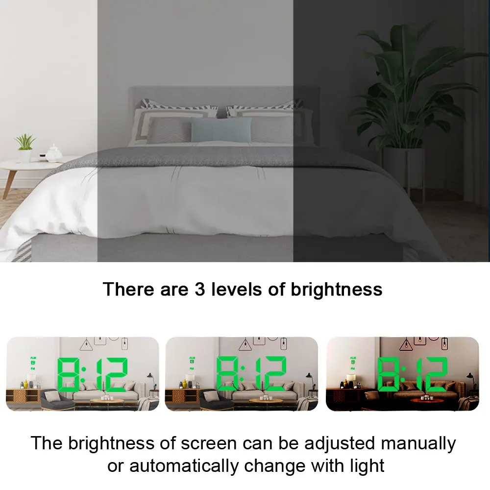 
Table Digital Clocks 12H/24H LED Mirror Alarm Clock with Snooze Function 