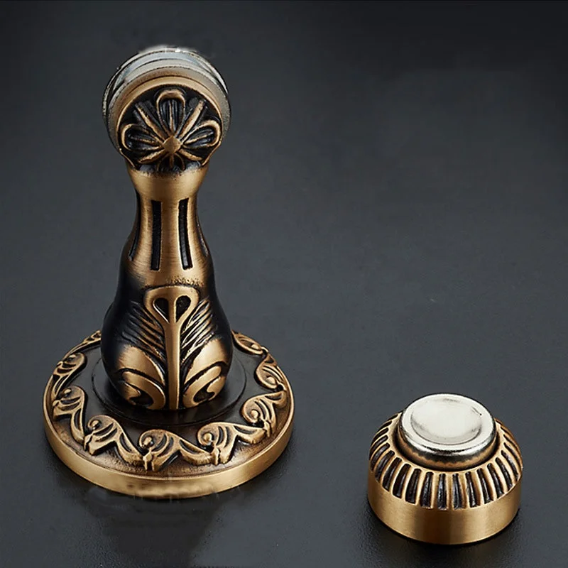 Pure copper installed strong magnetic door suction European style full copper carved windproof door touch door suction