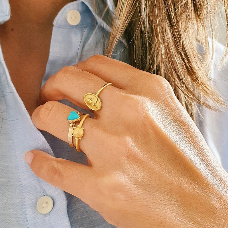 JCA Oval Personalized Birth Flowers Signet Ring For Women