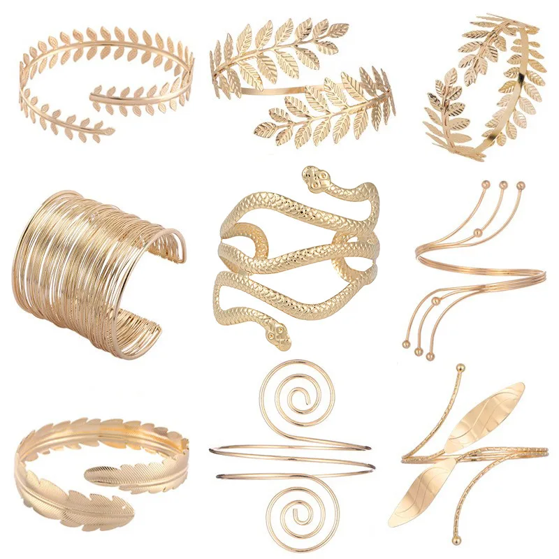 2024 Gold Boho Jewelry Geometric Arm Cuffs Layered Geometric Arm Cuffs Adjustable Open Leaf Arm Cuff for Women