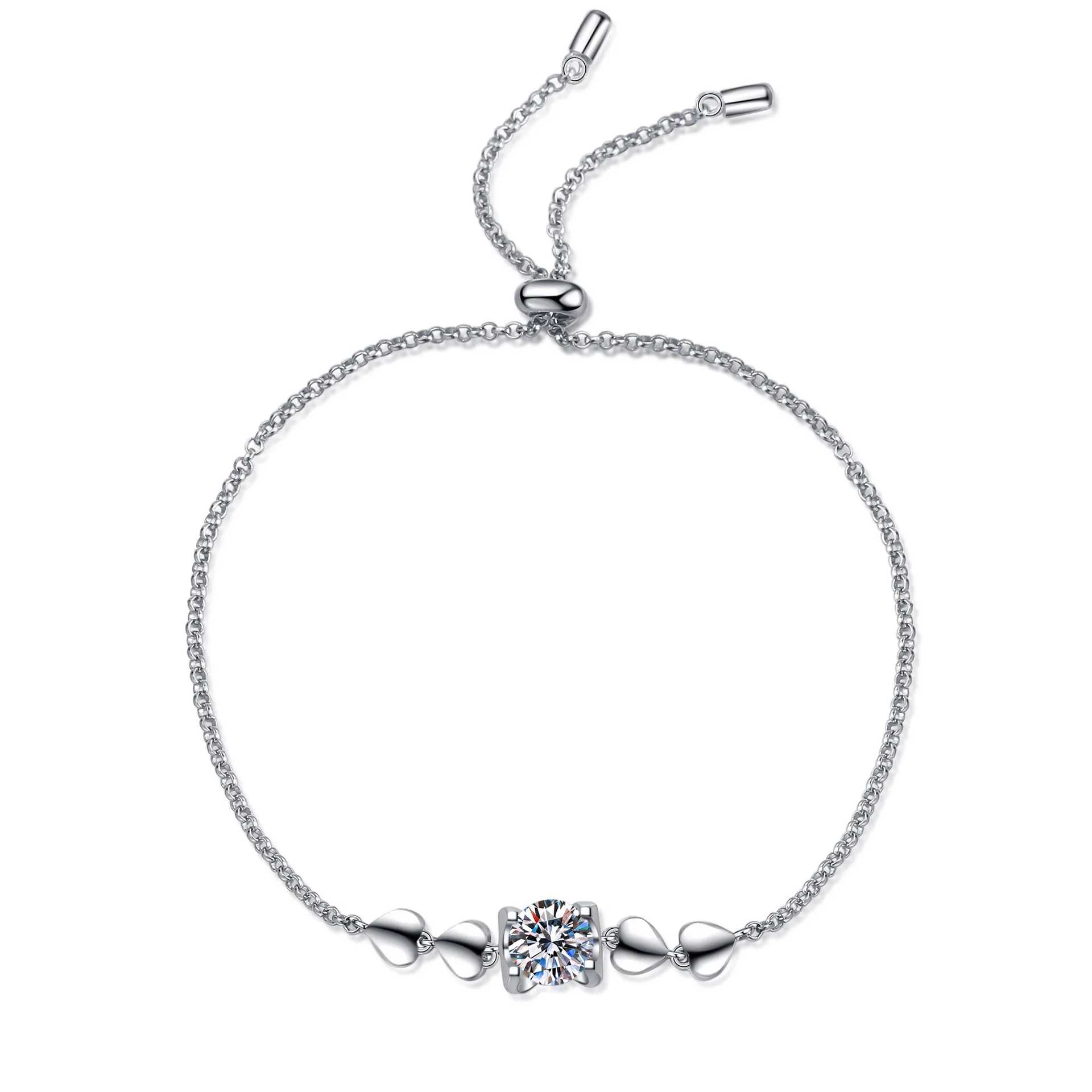 Silver 925 Original Diamond Test Past Brilliant Cut 1 ct D Color Heart Cow Head Moissanite Bracelet Creative Gemstone Chain