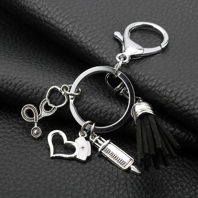 Medical tassel needle syringe stethoscope keychain for doctors nurse
