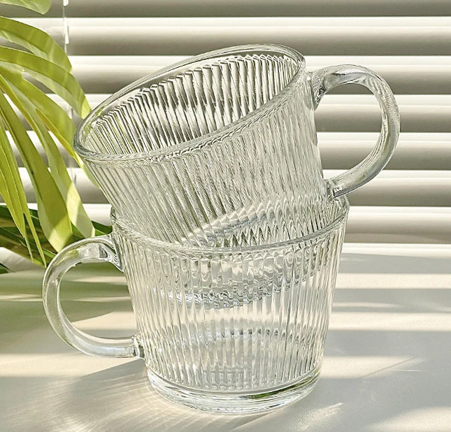 Ins Style Home Milk Latte Cup Vertical Pattern Heat Resistant Cup Transparent Glass Coffee Mug Cup With Handle For Breakfast