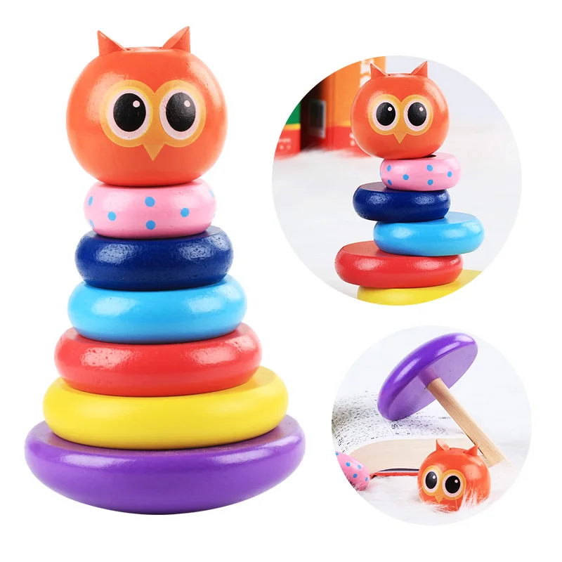 Shape Color Recognition Wooden Tumbler Rainbow Tower Wooden Rainbow Stacker