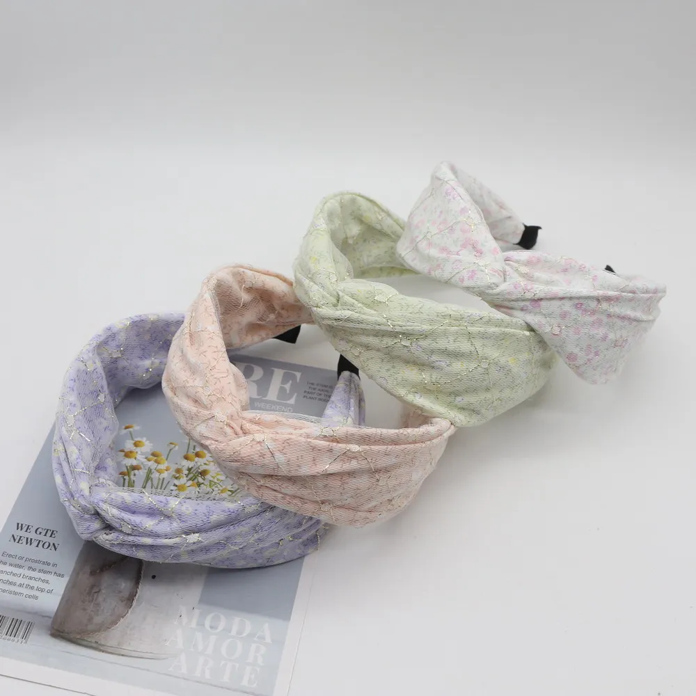 2021 popular floral print fabric cross elastic headband double layer for women and