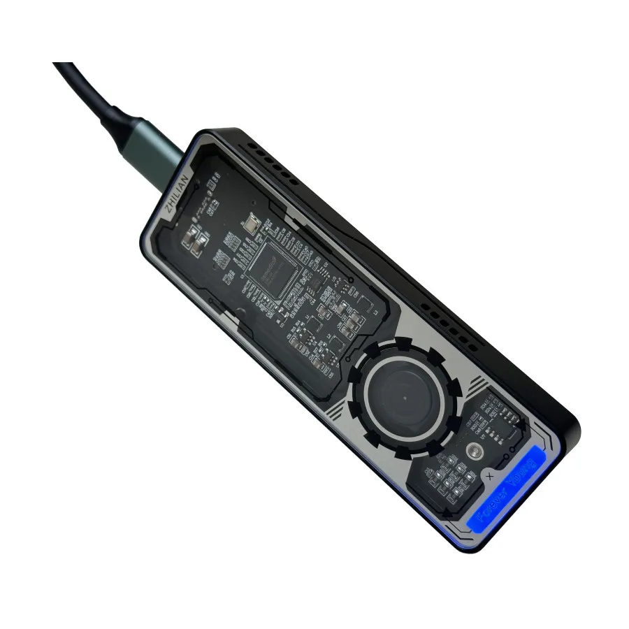 Aluminum alloy tempering glass M.2 NVME USB3.2 Hard Disk Enclosure Case box M.2 SSD Type-C Hard Disk Box with Turbofan