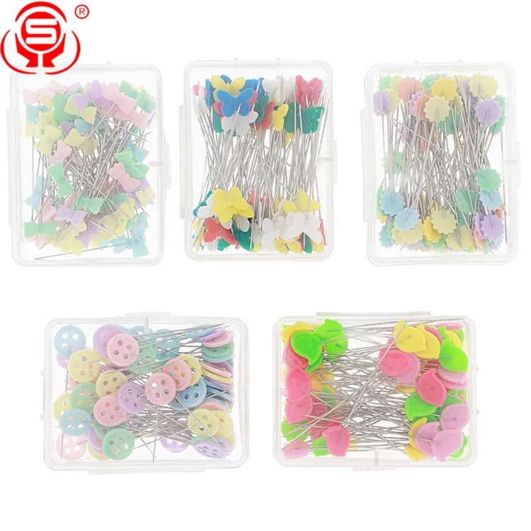 
Wholesale 500 Pcs Flat Button and Flower Head Pins / Straight Pins / Quilting Pins with Cases 