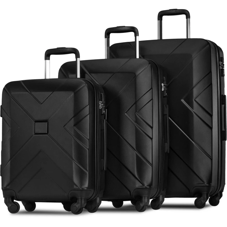 Big Travel Luggage 3 in 1 Expandable Suitcases Luggage Sets with Spinner Wheels & TSA Lock(Black)