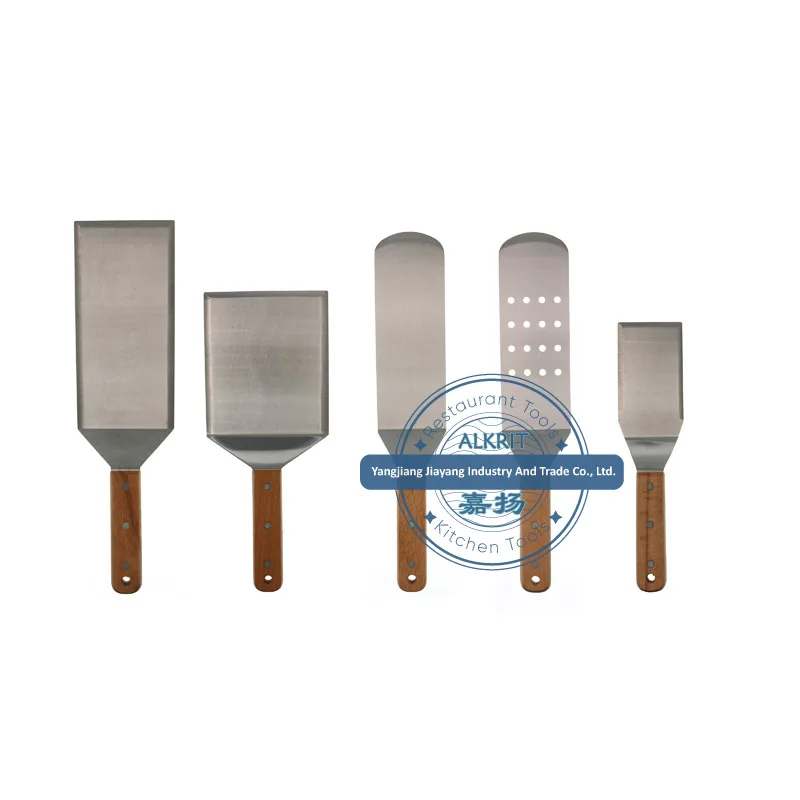 (ALCT-WO002 series) stainless steel Frying spatula pizza pancake shovel Griddle Scraper teppanyaki tool wooden handle