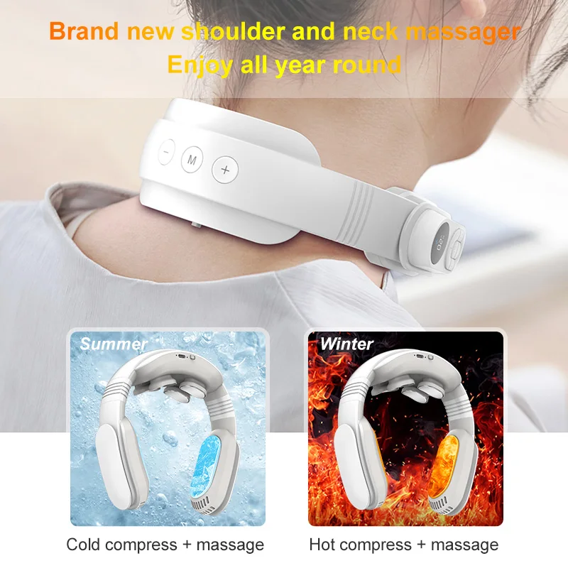 Portable Neck Fan Cooler and Heater with Massage Function Adjustable Neck Massager Semi Conductor Cold hot Compress