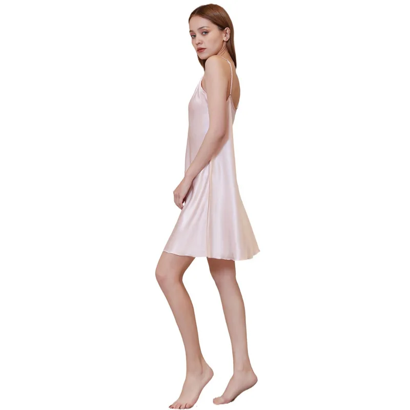 solid color  white Womens Lingerie Satin Nightgown Sexy Chemise Lace V-Neck Short Slip Negligee Sleepwear