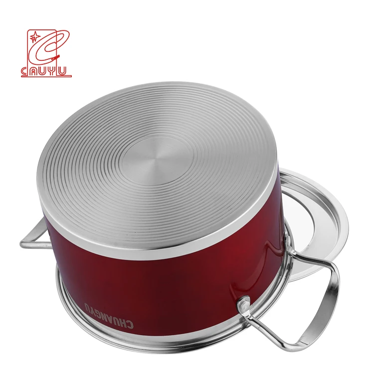 6Pcs Red Italian Stainless Steel Cooking Pot And Pan Cookware Set For Induction Cooker
