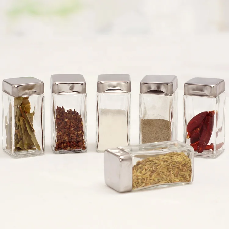 stackable square clear glass spice jar w/shaker lid