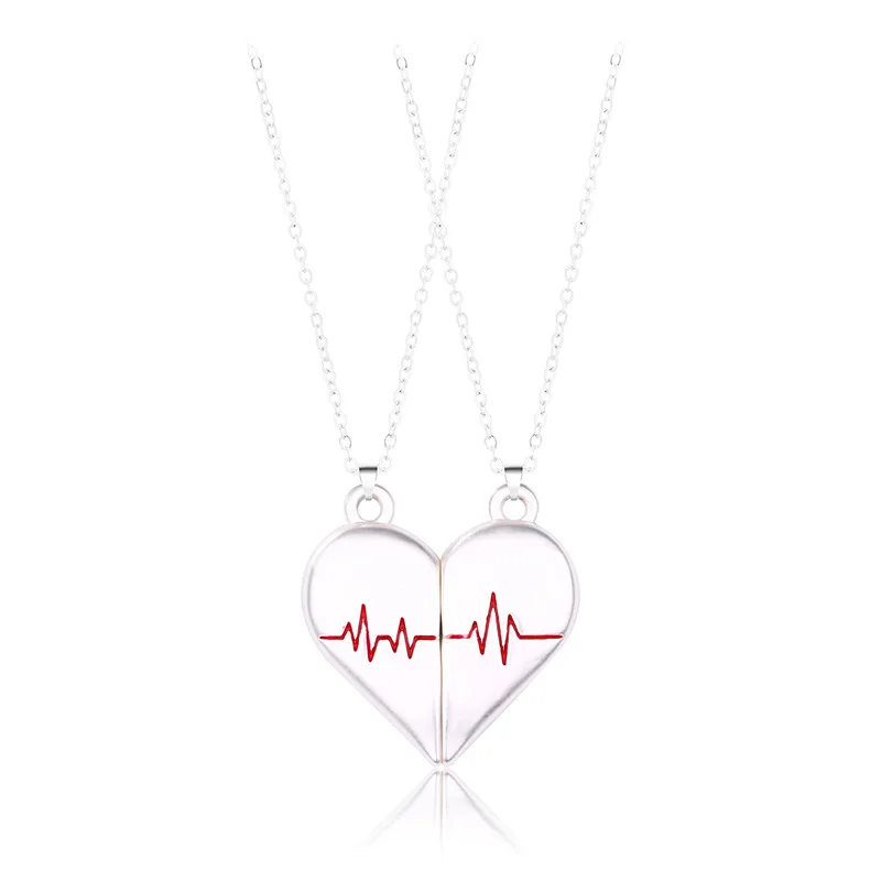 Simple niche design magnet pendant original jewelry new product love electrocardiogram couple necklace