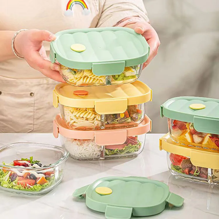 Kitchen Home Newly Glass Small Lunch Containers Hinged Locking Lids  Meal-prep Glassware Glass Containers for Food Storage