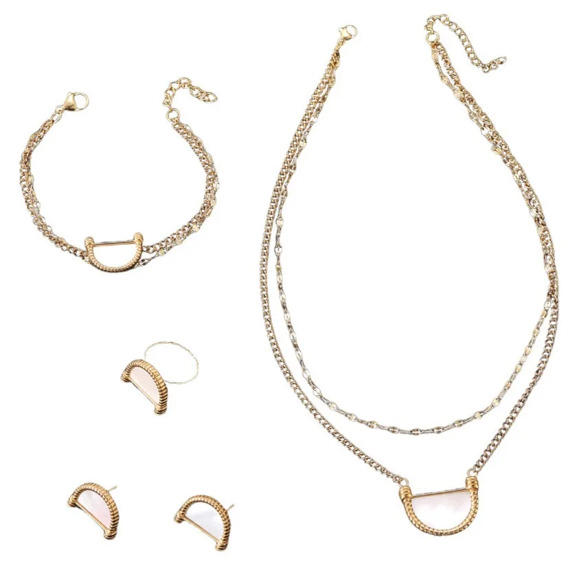 Fashion original design ring bracelet niche retro high sense natural white fritillary earring necklace