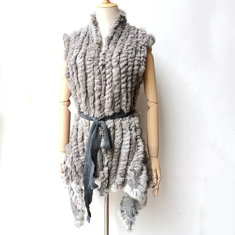 Women Real Fur Vest For 2024 Spring Genuine Rabbit Fur Vests Knitted Ladies Autumn Fur Gilet Natural Rabbit Gilets Female