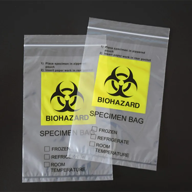  Plastic PE Biohazard Specimen Transport Zip Lock Medical Bag for