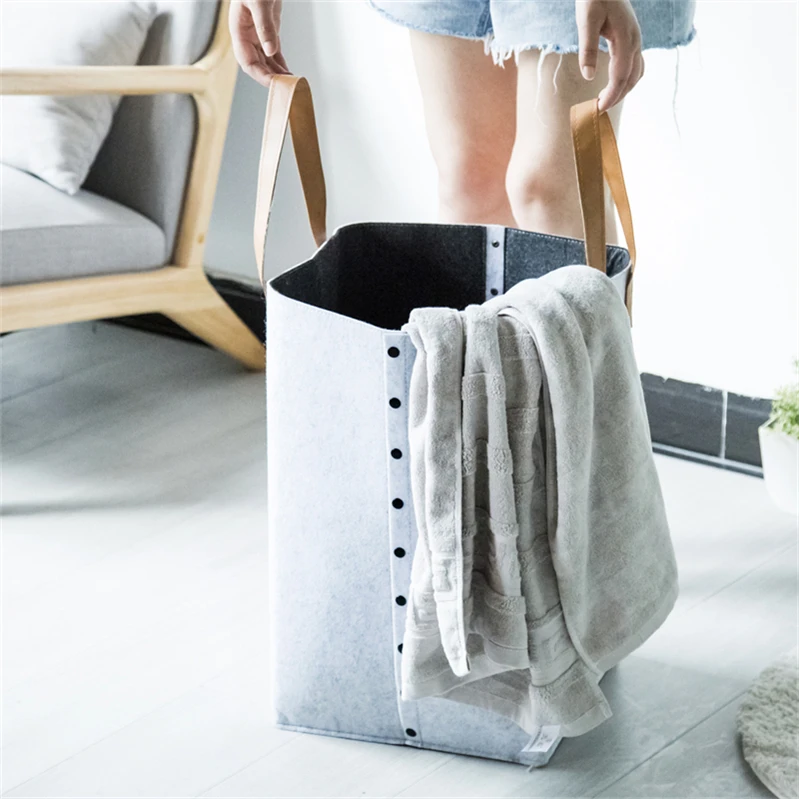 Portable Collapsible Hamper Dirty Clothes Toys Laundry Basket Wool Felt for Laundry Storage Use