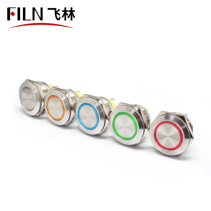 FILN 30mm bi-color RGB led Power Push Button Switch momentary latching waterpoof 2no2nc pushbutton on off stainless steel