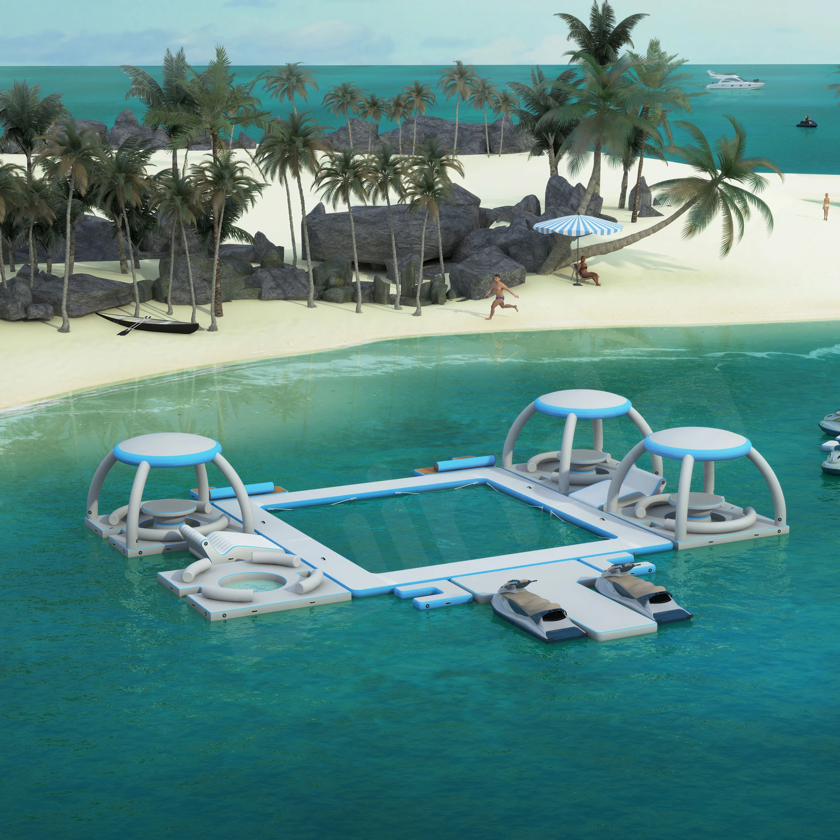 Water Play Equipment Sea Boat Leisure Land Floating Platform Inflatable Boat Drop Stitch Jet Ski Dock