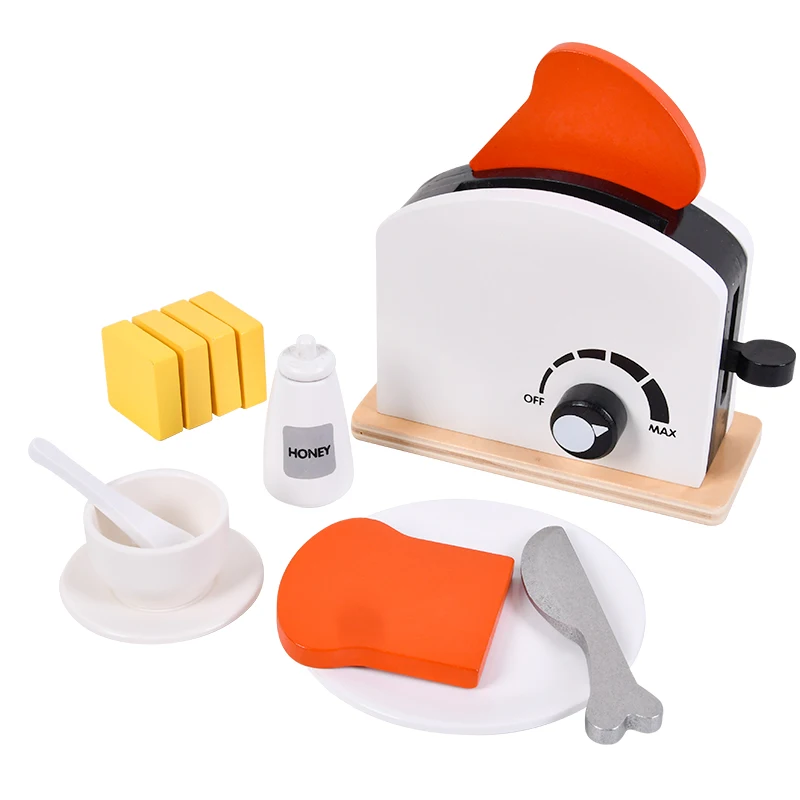 2022 new simulation kitchen toaster toys black and white mini toaster set toys wood toys for kids early childhood education