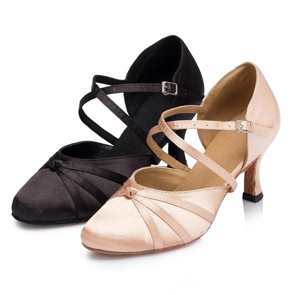 L117 satin material pink with high 7.5 cm thin laces around fashion wholesale Latin women dance shoes