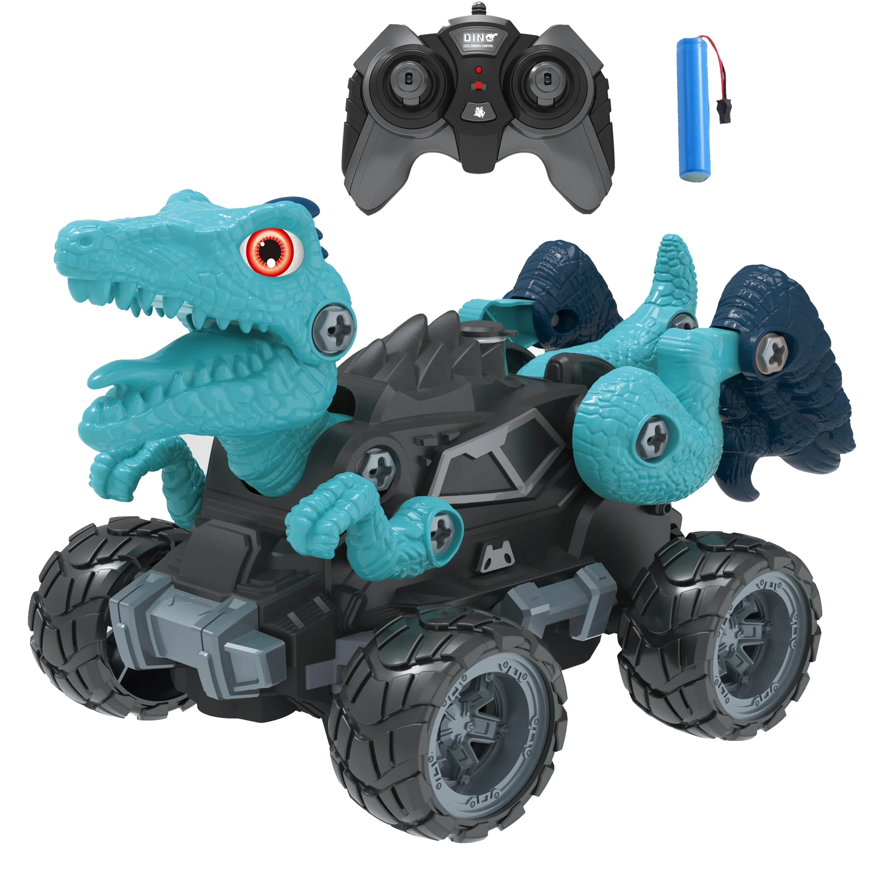 KK 2.4G DIY Dinosaur Monster Truck Toy Car with Light Mist Spray,Rechargeable Assemble Remote Control Dinosaur Car,Education Toy