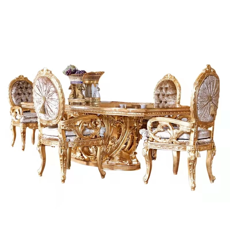 2022 French style Luxury Solid Wood Antique Carved long Dining table royal luxury dining room set