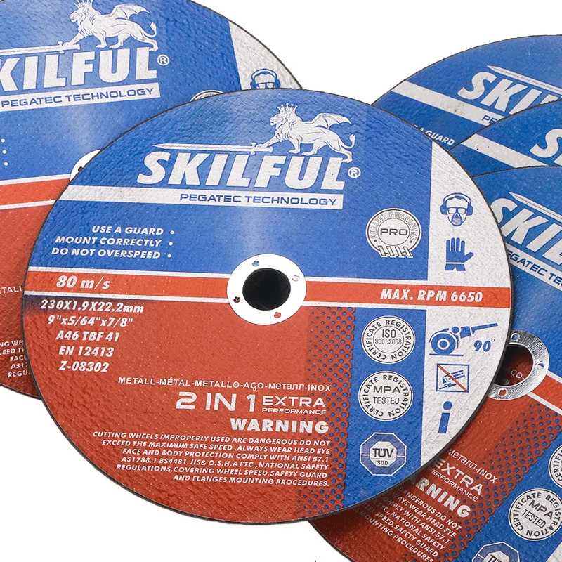SKILFUL Production 9 inch 230mm Metal INOX MPA Report Cutting Disc Aluminum Oxide Cutting Wheel