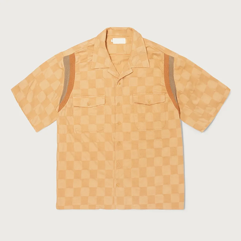 New Design Custom Logo Knit Panel Shoulder Detail Cotton Woven Jacquard Checkered Fabric Jacket Jazz Checkered Jacket