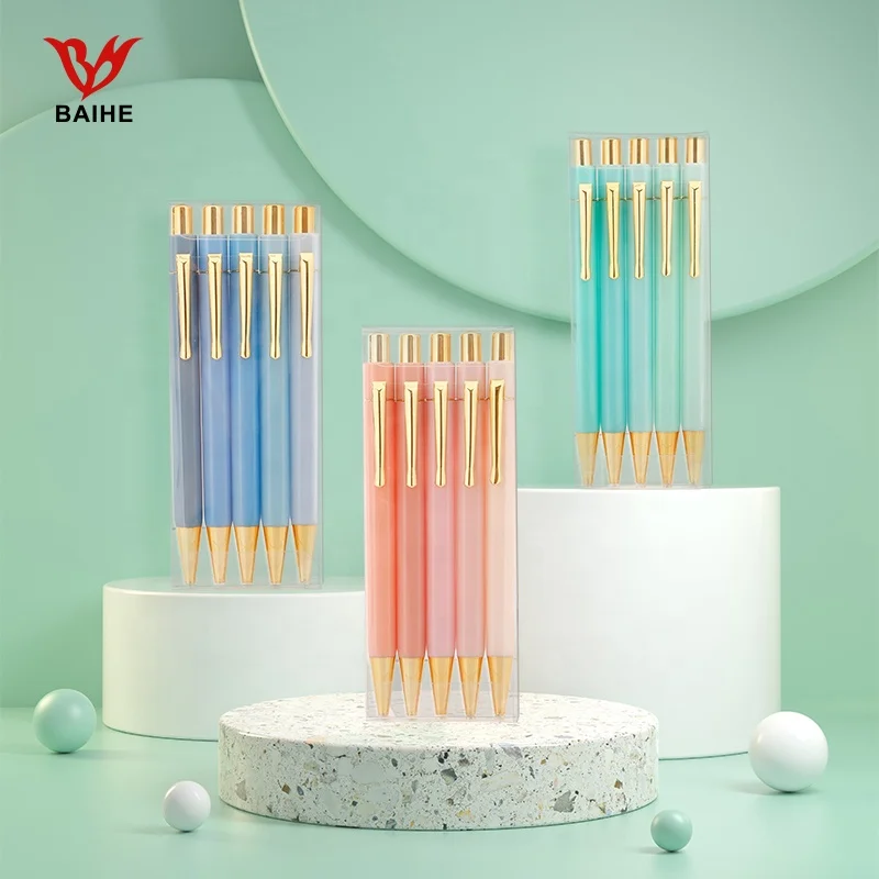 Hot sales Hexagonal Pen Pastle Ballpoint pen Custom logo Pen Sets